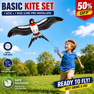 Kids Handheld Fishing Rod Kite Toy Easy-Fly Mini Outdoor Kite with Reel 30–35×15cm (12–14×6in) Lightweight & Lifelike Fluttering Motion for Ages 3+