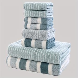 Striped Pattern Bathroom Towel Set, 1 Set Bath Towel & Hand Towel & Face Towel, Soft Absorbent Towel for Home Bathroom Hotel Salon