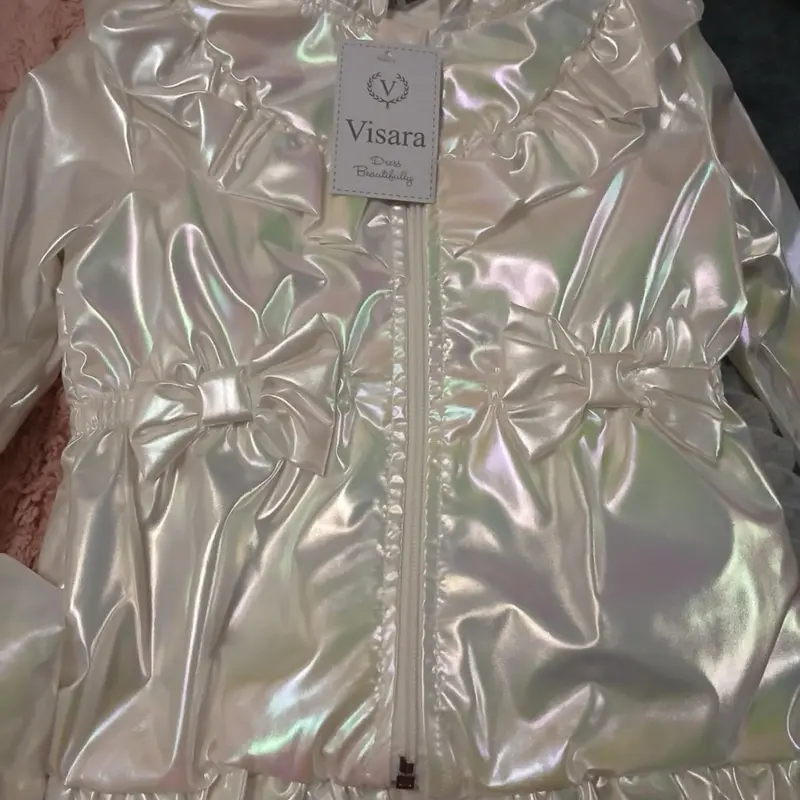Visara White Irredescant Little Girls Summer Jacket - Perfect for Summer please note small fitting please size up