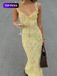 Women's Floral Print Dress, Elegant Y2K Sleeveless Dress for Party Club Dating Wear, Ladies Summer Clothes, Bohemian Sundresses, Womenswear