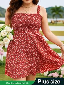 【Plus Size】 Ditsy Floral Print Cami Dress, Boho Sleeveless Short Dress for Beach Holiday Vacation, Women's Clothes for Summer, Casual Wear