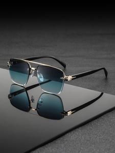Men's Metal Square Half Frame Glasses, Luxury Business Style, Casual Fashion, Outdoor Driving Hiking Golf Baseball Wear