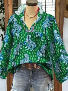 Women's Leopard Print Curved Hem Blouse, Classy Elegant Bohemian Casual Boho Bishop Sleeve Sleeve Tie Neck Top for Summer, Women's Clothing for Daily Wear, Womenswear, Boho Clothes, Shirts