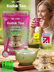 GLAMZ Kadak Tea- Cardamom Instant Premix karak chai  Milk & Tea, with Sugar- 500g- Authentic Premium Indian Elaichi Flavoured Karak Chai (Sweetened)- 25 cups 500g