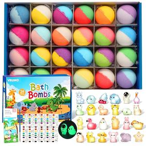Gift Set with 24 Unique Land & Sea Animal Toys, Fun, Educational, and Child-Safe Bath Bombs with Toys, Great Gift for Baby Shower, Boys & Girls’ Birthdays & Christmas
