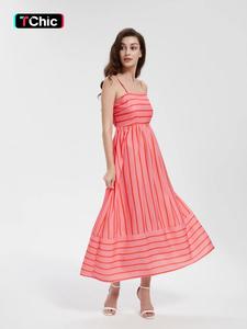 Women's Striped Print Cami Dress, Fashion Casual Long Dress for Daily Outdoor Wear, Ladies Backless  Dress for Summer