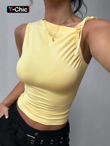 Women's Solid Color Tie Shoulder Tank Top, Casual Fashion Sleeveless Top for Summer, Women's Clothing for Daily Wear