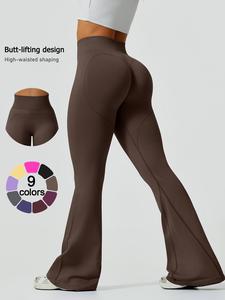Women's Solid Color Flare Leg Sports Leggings, Comfy Breathable High Waist Bell Bottom Yoga Leggings, Ladies Sportswear for Indoor Outdoor Wear