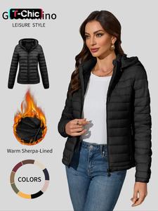 Women's Solid Zip Up Hooded Winter Coat, Casual Long Sleeve Pocket Outerwear for Fall & Winter, Women's Clothing for Daily Wear