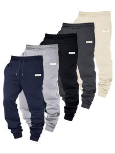 Men's Letter Patch Drawstring Waist Sweatpants, Casual Comfy Loose Jogger Pants for Spring & Fall, Men's Trousers for Daily Wear