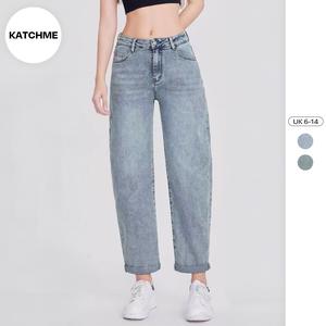 KatchMe Women's Stylish Mid-Rise Roll Cuff Wide Leg Jeans, Vintage Multi-Pocket Trousers, Street Womenswear, Baggy Jeans Outfits