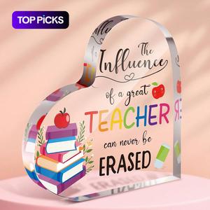 Acrylic Heart Shaped Desktop Ornaments, 1 Count Books & Letter Pattern Acrylic Plaque for Teachers, Office Classroom Desk Souvenirs, Bedroom Decorative Accessories, Teacher Gifts UK