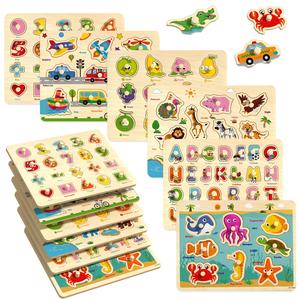 Wooden Peg Puzzle Toy, 6 Counts/box Shape Recognition Matching Puzzles Board, Creative Learning Toy for Birthday Gifts, Fidget Toys, Toys for Boys Fidgets Toys,  Anxiety Relief Products