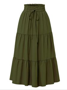 Women's Casual Drawstring Layered Basic A Line Skirt, Vacation Clothes, Summer Clothes, Boho Elastic Waist Midi Skirt for Summer, Summer Outfits 2024, Summer Bottoms