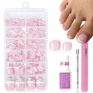 Fake Toe Nails Set,120PCS Short Square False Toenails Kit With Nail Care Glue, Artificial Nude French Tip Stick On Toenails Glossy Full Cover Removable False Toe Nails For Women Girls Nail Art DIY Gift 12 Sizes with Press On Toenails