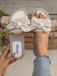 Women's Fashionable Bowknot Design Slides, Casual Comfortable Flat Sandals for Summer, Versatile Open-toe Slippers for Daily Wear, Walking Shoes