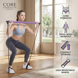 Pilates Resistance Band, Yoga Pilates Bar with Resistance Band, Full-body Fitness Elastic Resistance Rope Stick, Home Fitness Gym Bodybuilding Workout Equipment for Women, Back to School Essentials