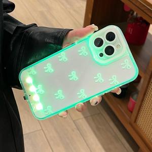 voice-controlled glow bowknot phone case, cartoon design for iphone 11/12/13/14/15/16 pro max plus, unique couples mobile cover, accessories