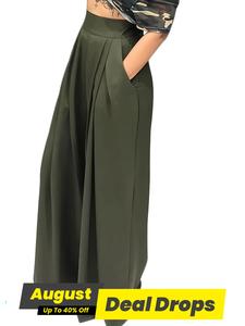 Women's Plain Plicated Pocket Wide Leg Pants, Casual Comfy Minimalist High Waist Trousers for Summer, Ladies Bottoms for Daily Wear, Womenswear, Casual Streetwear Pants