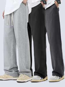 Men's Solid Color Pants, Casual Comfy Loose Straight Leg Trousers for Fall & Winter, Men's Bottoms for Daily Wear