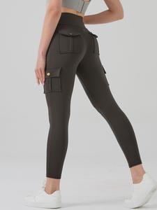 Women's High-Waisted Elastic Slim-Fit Yoga Pants, Multi-Pocket Fitness Leggings, Quick-Dry Running & Gym Wear, Spring & Fall, Athleisure Style Bottoms
