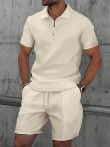 Men's summer two-piece set, solid color shorts and POLO shirt, casual style, comfortable for daily wear