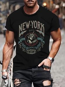Men's Statue Of Liberty Graphic Print Round Neck Tee, Loose Casual Comfortable Breathable Short Sleeve Crew Neck T-shirt for Summer, Fashion Men's Top for Daily Wear