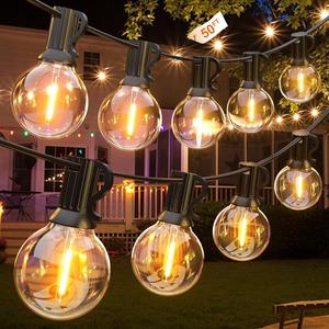 GLUROO Outdoor LED String Lights Mains Powered, 50FT Festoon Lights with 26pcs Shatterproof Plastic Bulbs, Waterproof IP45 for Garden, Backyard, Bistro