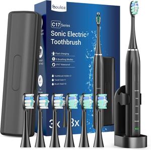 YTEATH PRO Sonic Electric Toothbrushes with 6 Brush Heads, Battery life 60 daysteeth teeth cleaning tool,black,dental cleaner Cleansing teeth cleaning machine soft toothbrush teeth plaque remover rechargeable toothbrush teeth cleaning tool dental cleaner