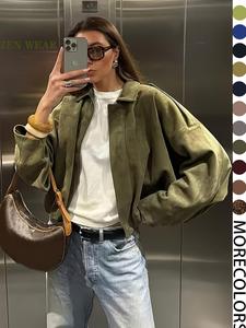New Spring Autumn Military Short Jacket, Casual Loose Fit Women's Coat, Trendy Army Color Outerwear for Daily Wear