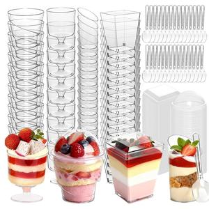380PCS Dessert Cups with Lids and Spoons, Mini Dessert Cups with Lids, Clear Plastic Dessert Cups, Parfait Cups with Lids, Appetizer Cups, Shooter Cups, Round Yogurt Cups for Parties, Ice Cream, Pudding, Fruit, Disposable Cups, Plastic Party Cups