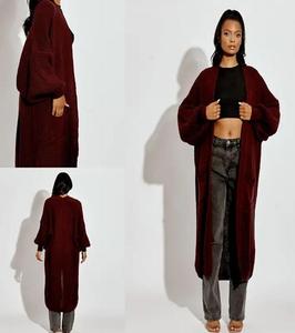 Findfashion Women's Two Front Pocket Ballon Sleeves Knitted Open Cardigan For Ladies One Size