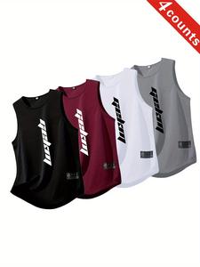 Men's Quick-Dry Sports Vest, Sleeveless Gym Vest 4-Pack, Moisture-Wicking, Breathable, Ideal for Running, Swimming, Fitness Training