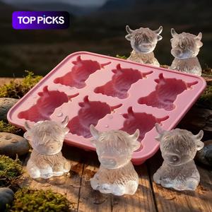 Mini Highland Cow Ice Cube Mold, 3D Cute Silicone Tray for Whiskey Cocktails Coffee, Reusable Bull Shape Ice Mould for Drinks Parties Bars Birthdays Gifts, Ice Molds