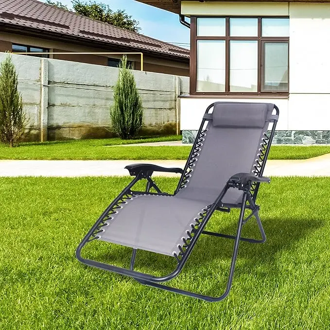 Straame Garden | Zero Gravity Chair | Set of 1 | Heavy Duty Textoline | Outdoor & Garden Sunloungers | Reclining & Folding Chair with Headrest Pillow, No cup holders