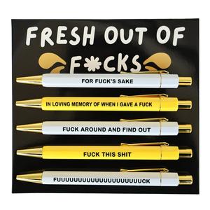 Swear Word Design Ballpoint Pen Set, 5 Counts/set Black Ink Ballpoint Pen, Humorous Quote Design Ballpoint Pen, Unique Pens, Writing Pens, Office Stationery & Supplies