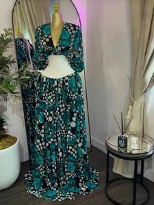 PULKRITU Elegant Women's Polka Dot Floral Print Dress, Drawstring Batwing Sleeve Long Maxi Dress, Casual Holiday Party Valentine's Day Gown，Maxi Dress Vacation Party Long Dresses Vestidos, Floral Pattern Dress