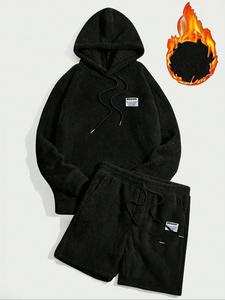 Men's Flannel Pajama Set, Soft Skin-Friendly Material, Elastic Waistband, Warm Hoodie, Ideal for Teen Boys & Adults, Casual Home Wear