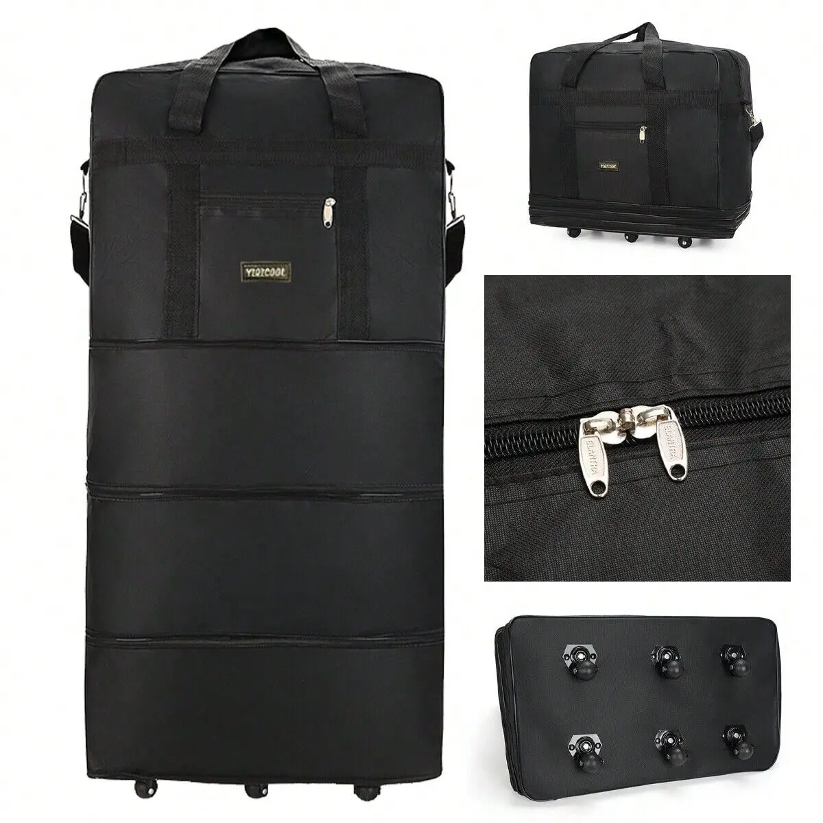 42" Large Lightweight Luggage Trolley Suitcase Travel Bag Foldable With 6 Wheel