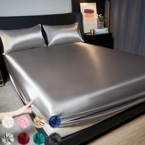 Solid Color Satin Bed Sheets Set, 3 Counts/set Including 1 Fitted Sheet & 2 Pillowcase without Filler, Soft Comfortable Bedding Set for Bedroom, Dormitory, Hotel