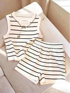Striped Tank Top and Shorts Set, Sleeveless Short Top + Elastic Waist Shorts, Summer Casual Home Wear, Women's Fashion, Minimalist Style