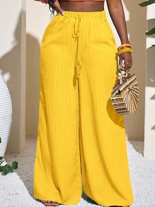 Plus Size Women's Solid Color Wide Leg Pants, Casual High Waist Loose-Fitting Trousers, Comfortable All-Season Wear