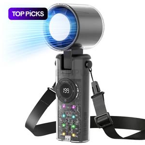 Portable Handheld Fan, 4000mAh Handheld Portable Fan with Ice Cooler, Transparent Case Design, 5 Speed LevelsPowerful Turbo Personal Cooling, Rechargeable Battery Operated for Travel/Work/Home/Outdoor, Multifunction Portable Fan