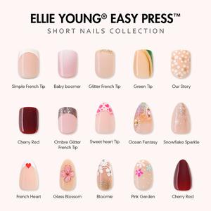[ ELLIE YOUNG Easy Press, Short Nails Collection ]  24pcs Press On Nails Set, Short Almond ,Short Square, Reusable Stick on Nails, False Nails with Glue, Sticky Tabs, Nail File, Cuticle Pusher