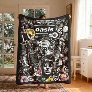 Oasis Band Vintage Collage Theme Flannel Blanket, Soft Cozy Blanket, Large Size, Soft Lightweight Warm, Perfect for Bed Sofa Office Camping Travel Gift, Flannel Throw Blankets