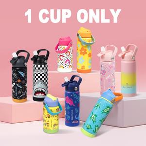 DLOCCOLD Kids Insulated Water Bottle with Leak Proof Straw Lid, 1 Count Double Wall Vacuum Stainless Steel Water Bottle with Silicone Boot for Toddler, Reusable Tumbler for School, Travel, Boys, Girl