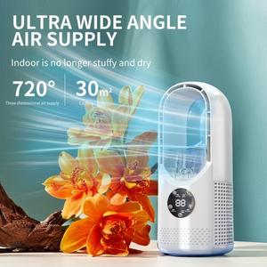 Bladeless Fan with Humidifier and RGB Lights, USB Powered Desk Fan, Multifunctional Timing Air Conditioning Fan,6-Speed Quiet Personal Cooling Fan for Office Home Bedroom, No Blades Design Safer than Traditional Fans, Silent Fan