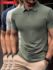 Men's Solid Color Polo Shirt, Casual Breathable Comfortable Short Sleeve Top for Summer, Men's Clothes for Daily Wear