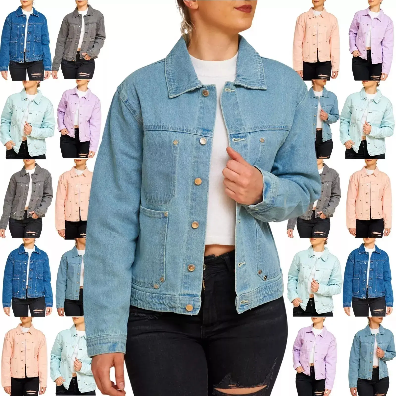 Ladies Denim Jacket Regular Fit Womens Casual Jeans Jacket Coat Top Heavy Wash, Sizes XS-3XL