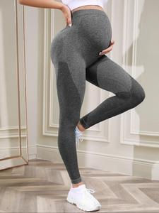 Maternity Women's Solid Color High Waist Maternity Leggings, High Stretch Seamless Skinny Pants, Maternity Clothing for All Seasons
